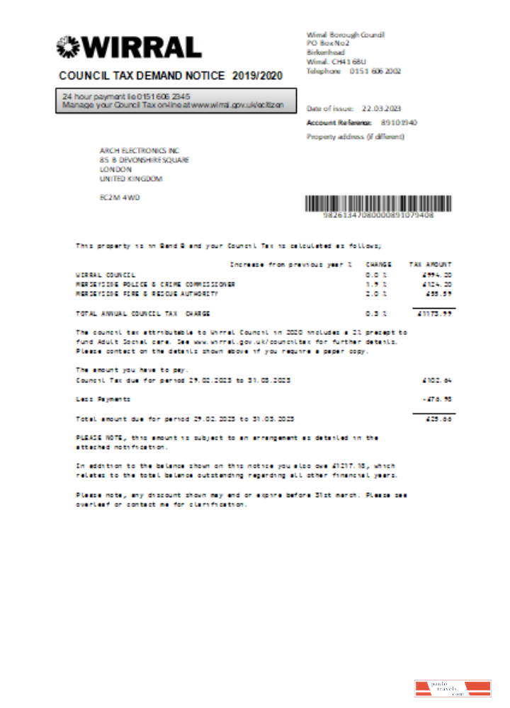 Wirral council tax business bill, SCR PSD template